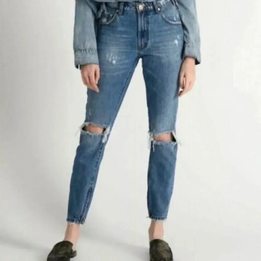 One X Oneteaspoon Low Waist Fitted Leg Distressed Jeans